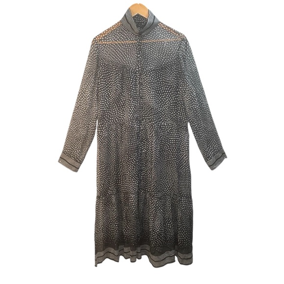 Rag & Bone Libby Dress Women Large‎ Silk Long Sleeve Button Up Midi Tiered Boho - Picture 1 of 14
